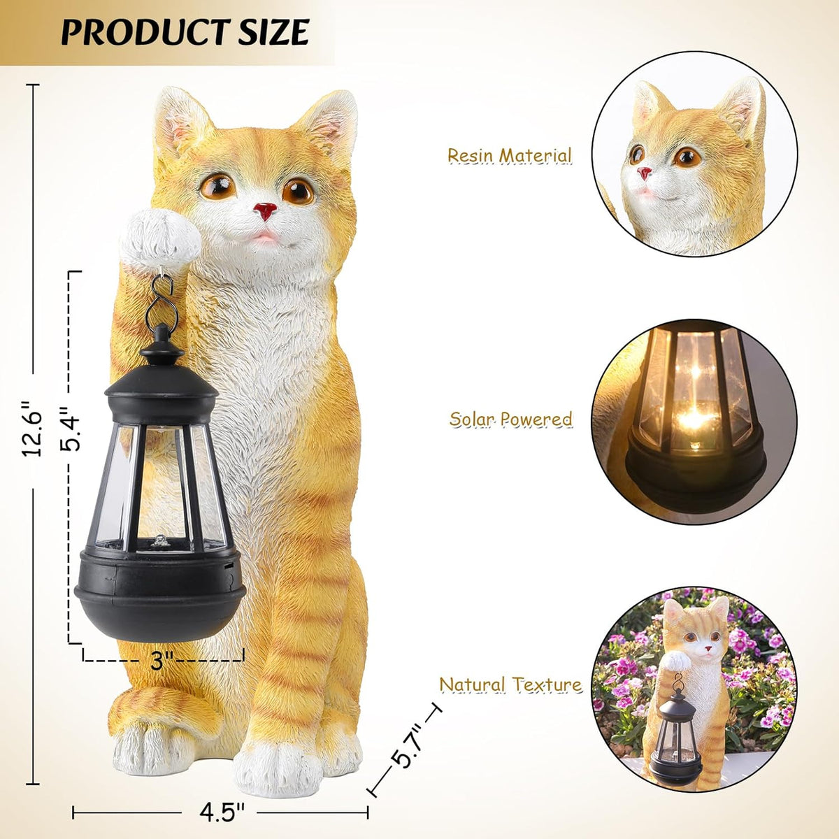 Solar Powered Outdoor Cat Garden Statue, Crafted Garden Sculptures & Statues for Patio, Yard, Lawn