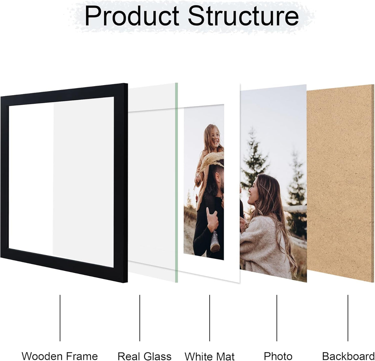 12x12 Picture Frame Set of 4, 12 x 12 Wood Photo Frames with Mat for 10x10 or 30x30cm Diamond
