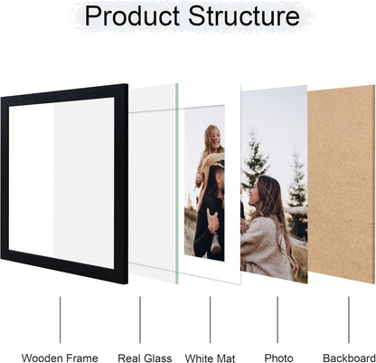 12x12 Picture Frame Set of 4, 12 x 12 Wood Photo Frames with Mat for 10x10 or 30x30cm Diamond