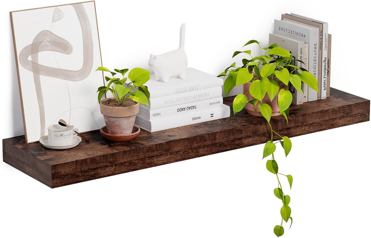 Heimlove 12 Inch Deep Floating Shelves, 48 x 12 inches Long, Large Display & Storage Shelf, Rustic