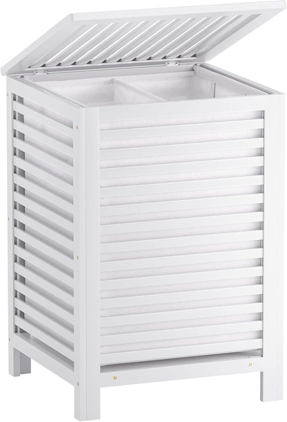 SMIBUY Double Laundry Hamper with Lid, 120L Bamboo Laundry Basket with Removable Liner Bag