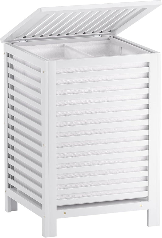 SMIBUY Double Laundry Hamper with Lid, 120L Bamboo Laundry Basket with Removable Liner Bag