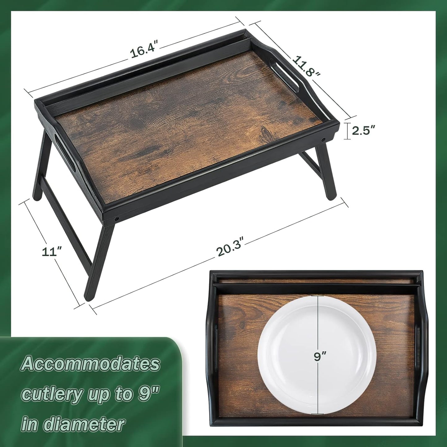 2 Pack Bed Tray Table Breakfast Trays Serving Tray Bamboo Bed Laptap Floding Legs with Handles and