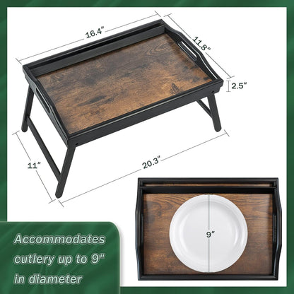 2 Pack Bed Tray Table Breakfast Trays Serving Tray Bamboo Bed Laptap Floding Legs with Handles and