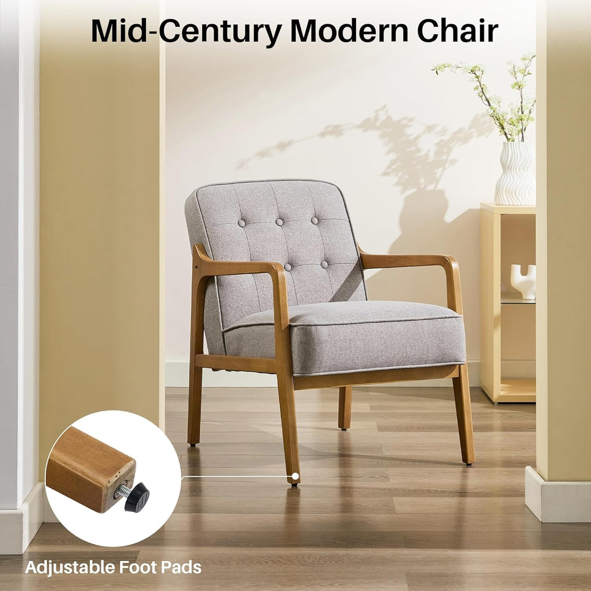 Linen Accent Chair Set of 2, Mid Century Modern Chair for Living Room, Upholstered Comfy Lounge