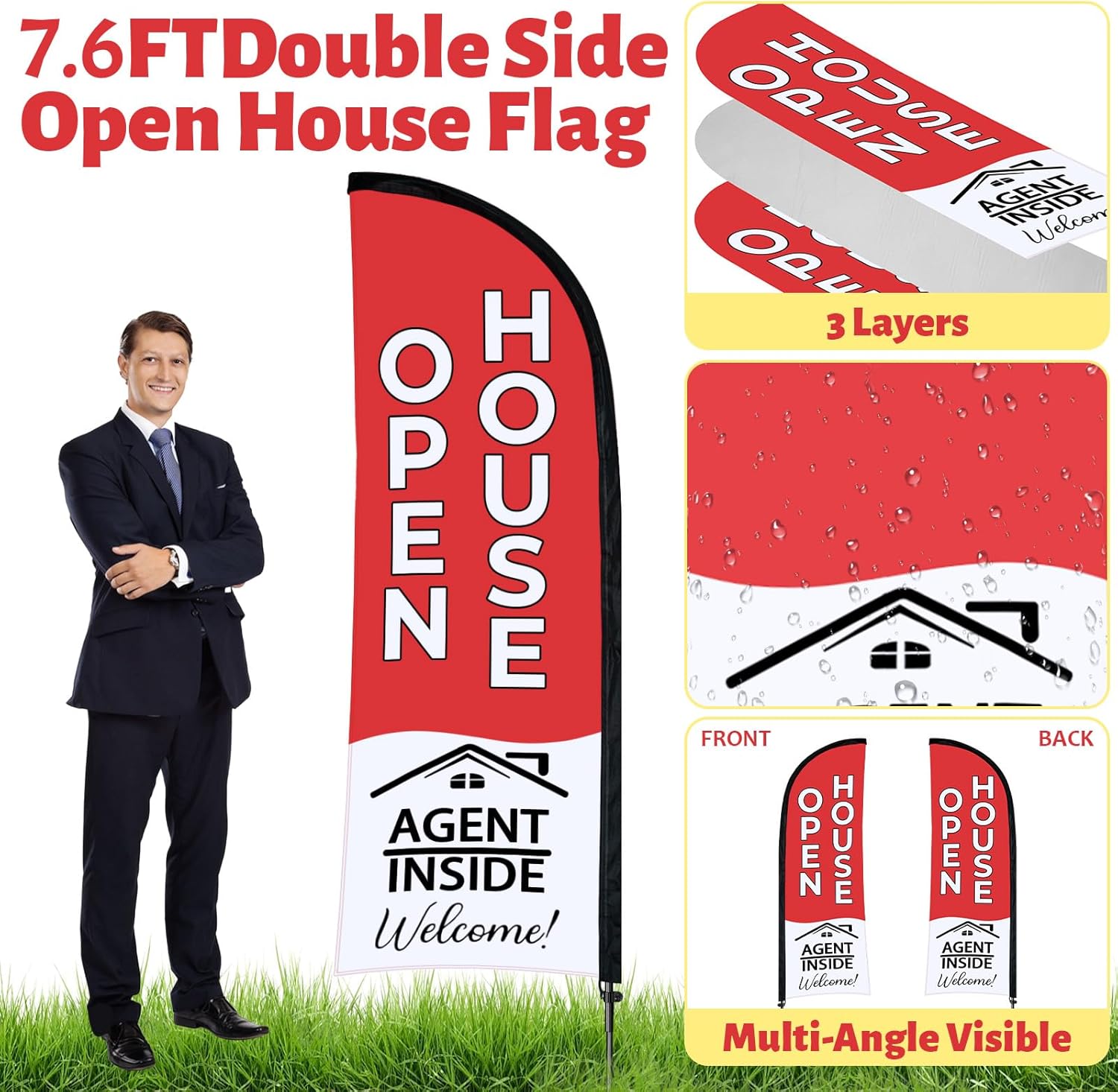 44 Pcs Open House Signs for Real Estate Agent Supplies, Double Sided Open House Flag with Poles