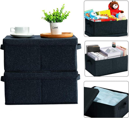 HOONEX Linen Foldable Storage Bins with Lids, 2 Pack, Storage Boxes with Carrying Handles and