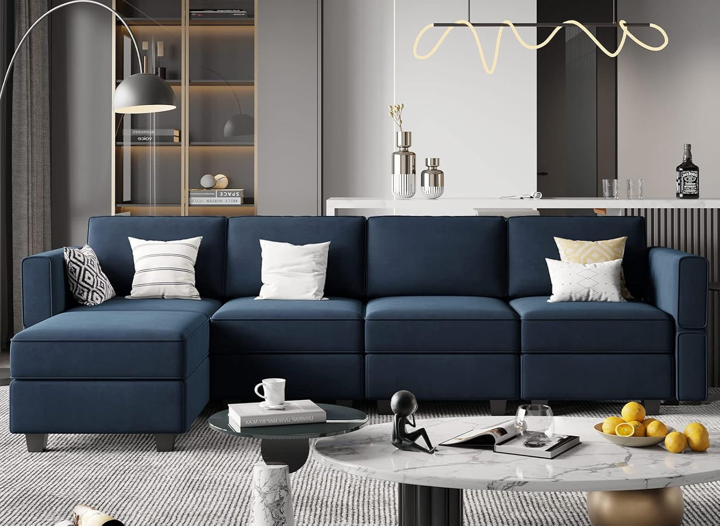 Belffin Modular Sectional Sofa Couch with Reversible Chaise Velvet L Shaped Storage 4-seat