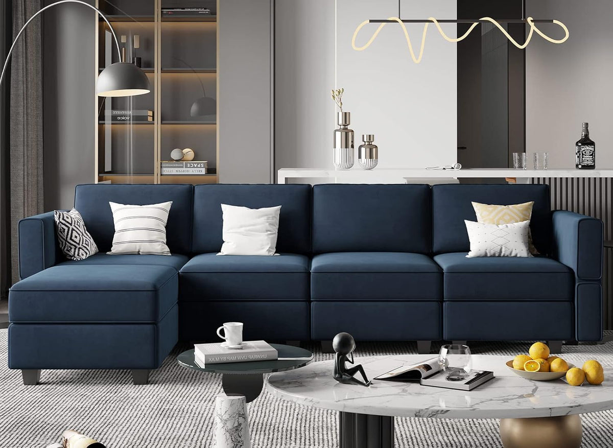 Belffin Modular Sectional Sofa Couch with Reversible Chaise Velvet L Shaped Storage 4-seat