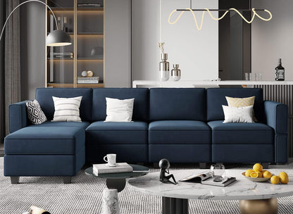 Belffin Modular Sectional Sofa Couch with Reversible Chaise Velvet L Shaped Storage 4-seat