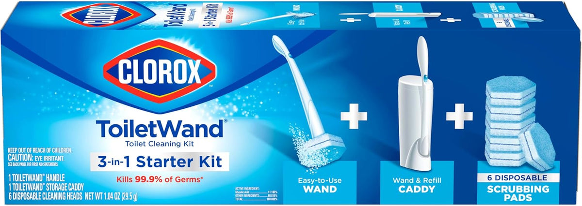 Clorox Original Cleaning System, ToiletWand, Storage Caddy, 6 Refill Heads, Dorm Room Essentials