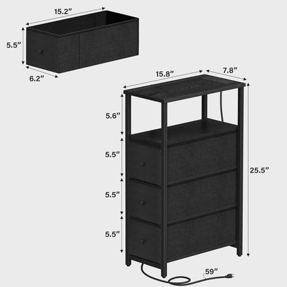 TUTOTAK Narrow Night Stand with Charging Station, Slim End Table with Plugins, Tall Side Table with