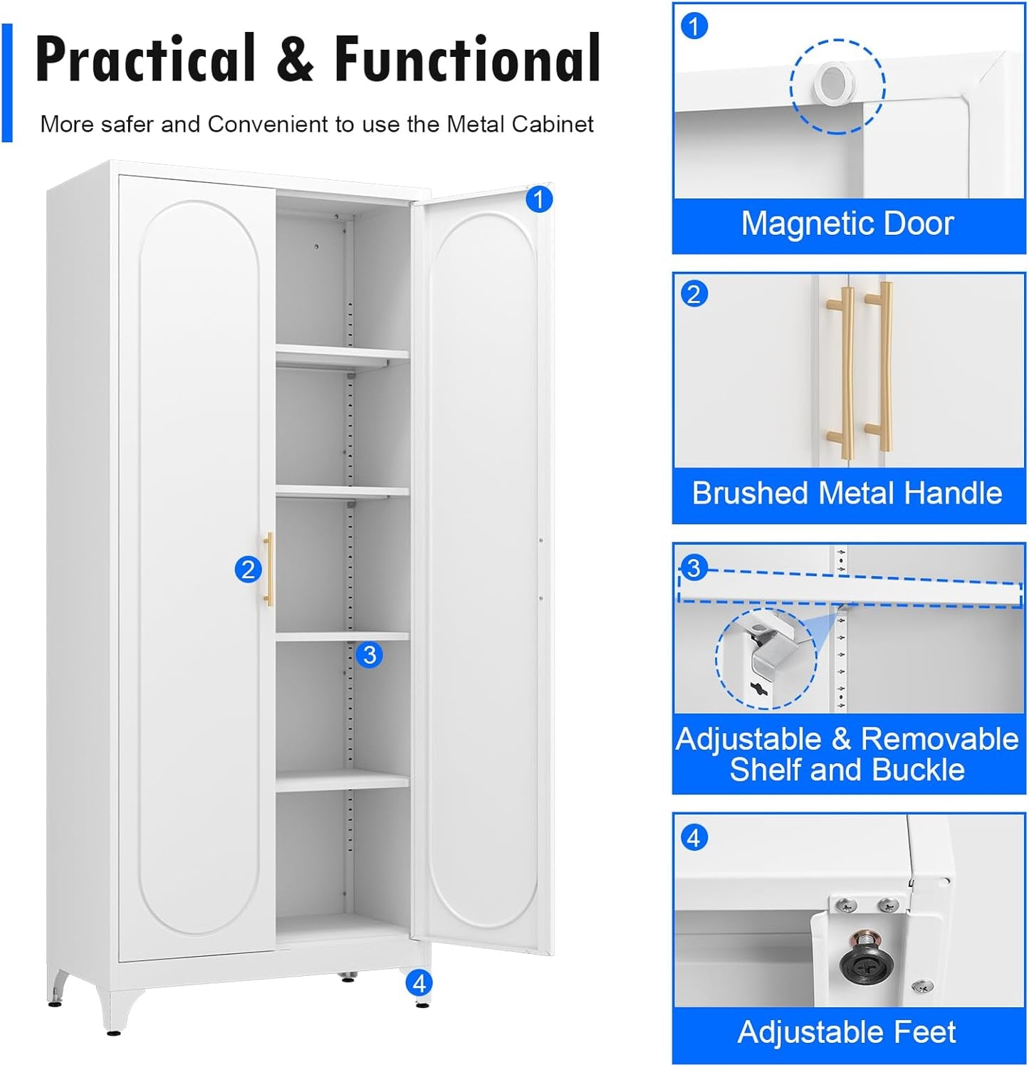 Metal Storage Cabinet with Doors and Shelves, 75 Inch Tall Kitchen Pantry Cabinet, Pantry Cabinets
