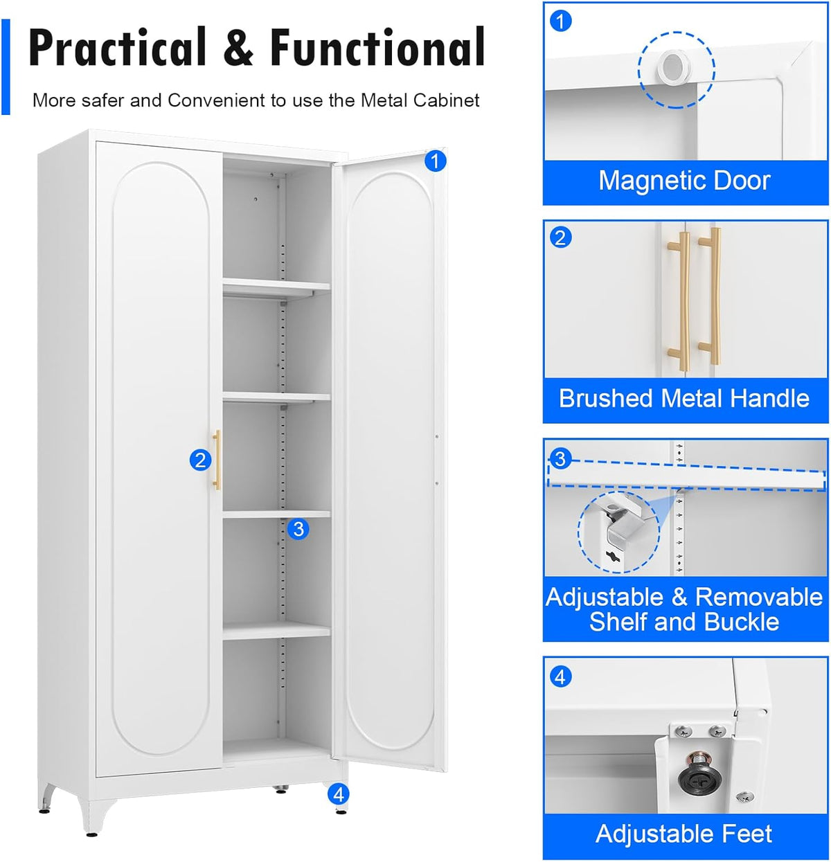 Metal Storage Cabinet with Doors and Shelves, 75 Inch Tall Kitchen Pantry Cabinet, Pantry Cabinets