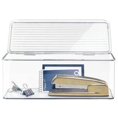 iDesign Plastic Stackable Hinged-Lid Storage Box, Set of 3, Clear