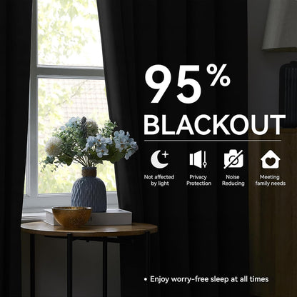 KangBang Black Out Curtain Panels 96 Inches Long for Living Room, Soundproof Thermal Insulated Long