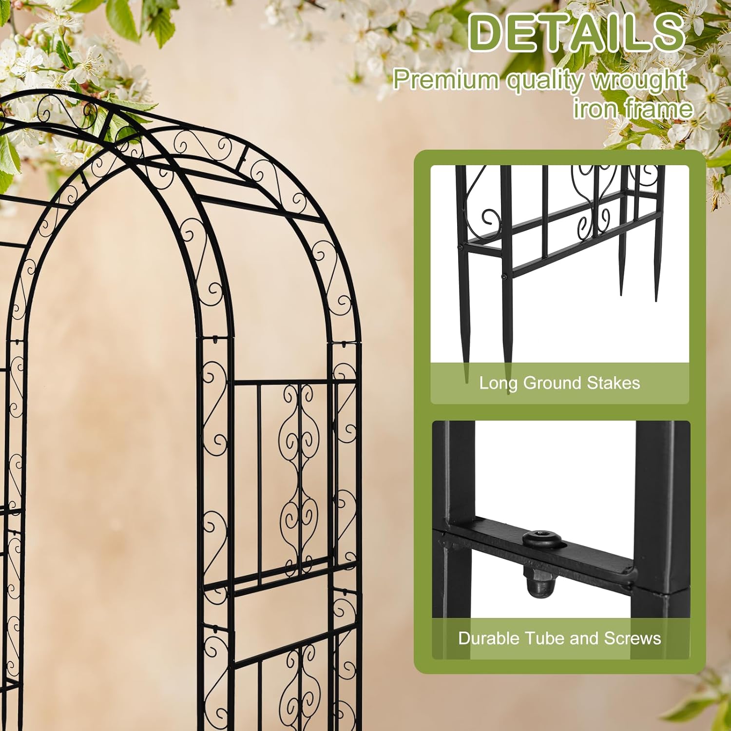 Outvita 7FT Garden Arch Arbor with Entry Door, Heavy Duty Metal Arbour Archway, Decorative Frame