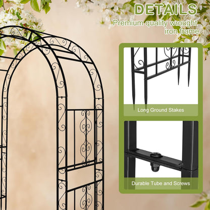 Outvita 7FT Garden Arch Arbor with Entry Door, Heavy Duty Metal Arbour Archway, Decorative Frame