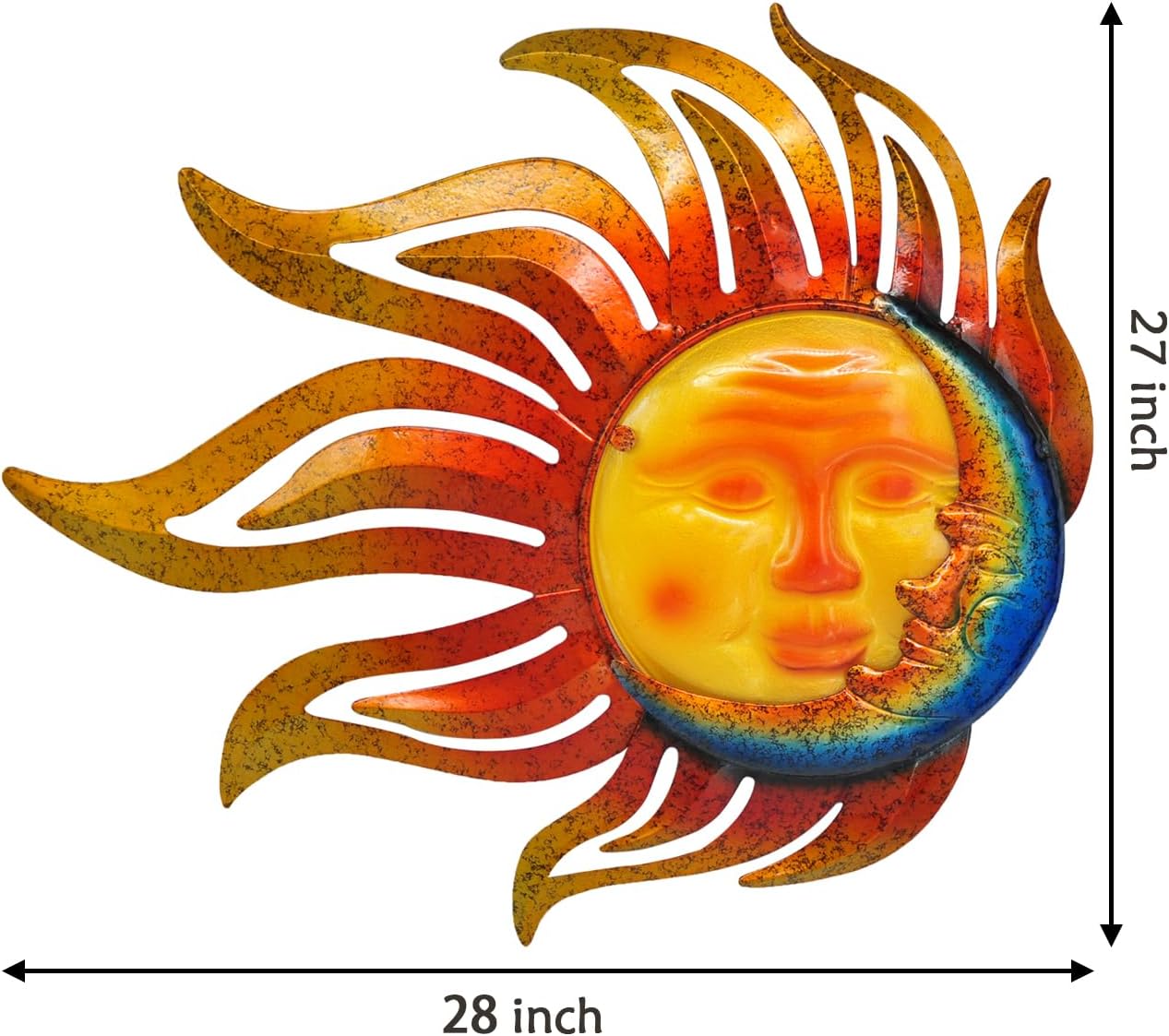 Tuokiuhn Large Sun Metal Outdoor Wall Art Decor Metal Sun Moon Wall Decor Outdoor Art Hanging