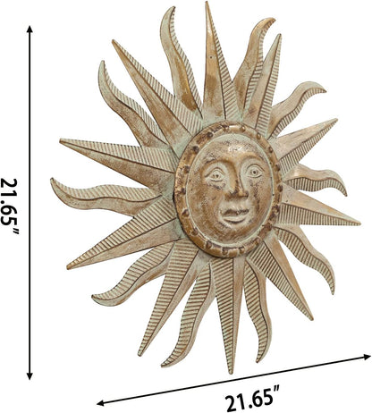 TICKCACY Metal Sun Wall Art Decor Sculpture, 3D Sun Wall Art Decoration Hanging for Outdoor Indoor