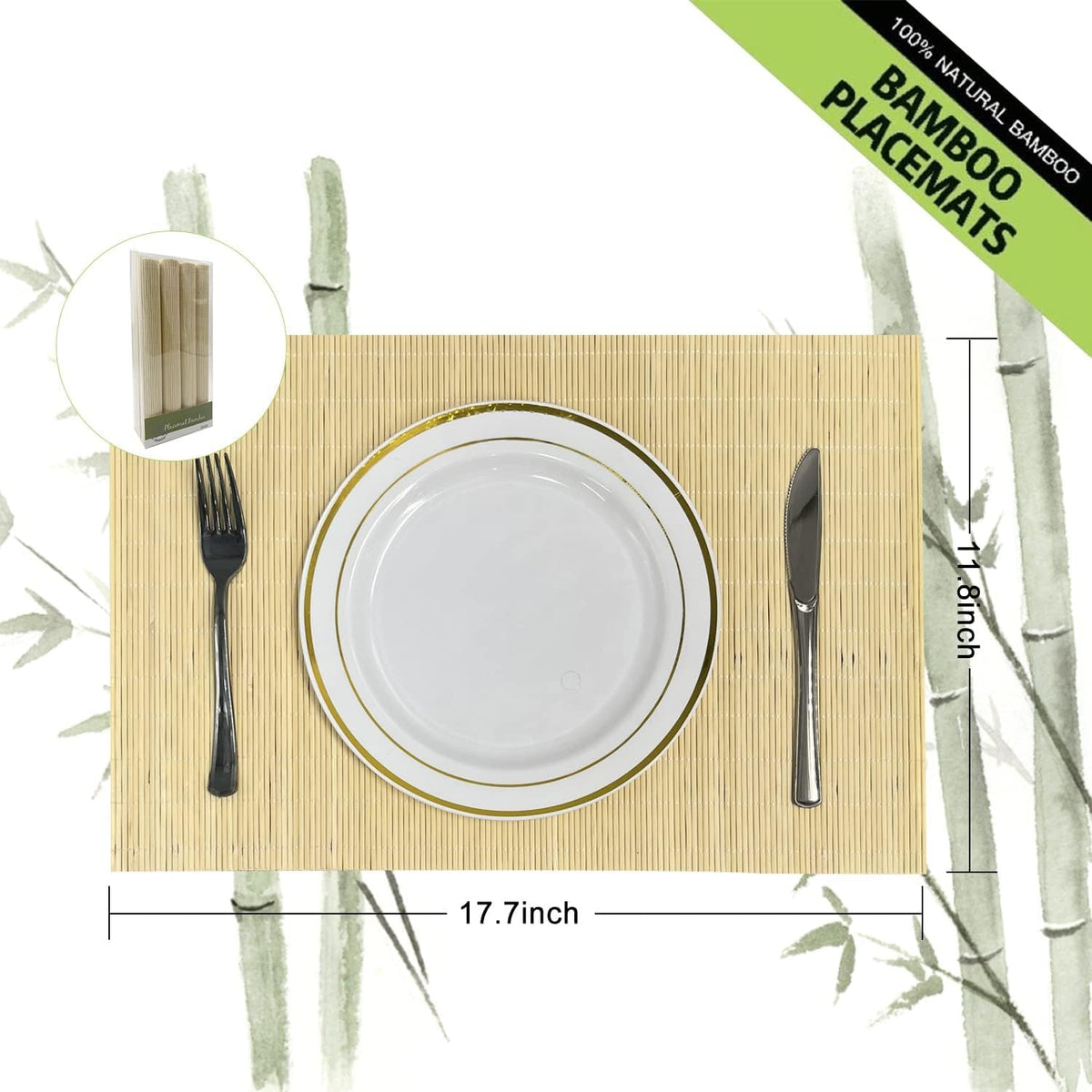 ANDSTAR Bamboo Placemats Set of 8 Waterproof - 12x18 Inch Reusable Table Mats for Dining