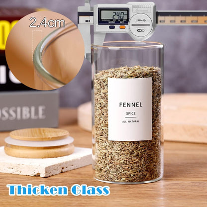12 Pcs Glass Spice Jars With Bamboo Airtight Lids, 10oz Thicken(2.4mm) Spice Containers With 148