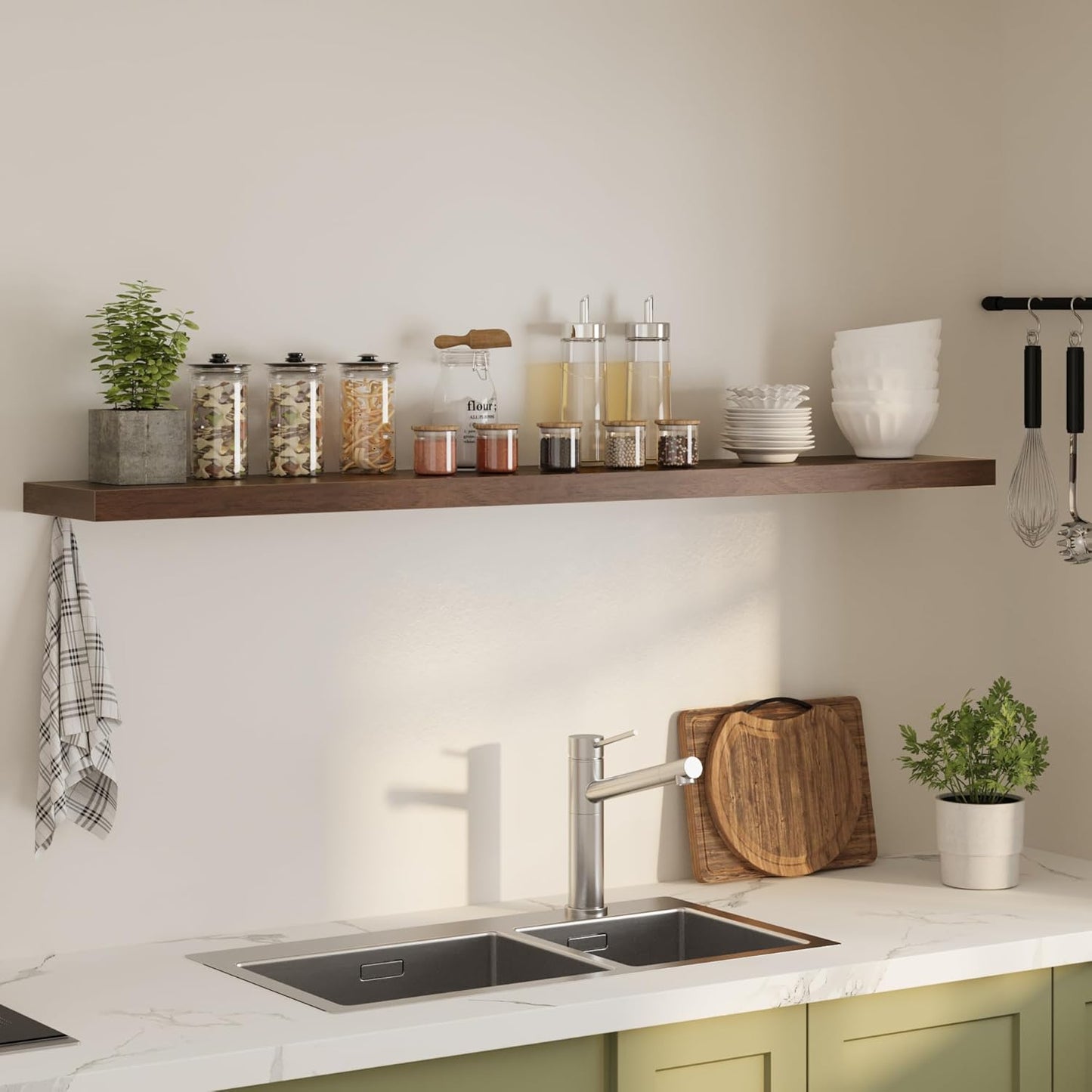Floating Shelves for Wall, 72"W x 9.3"D x 1.5"H, Long Wooden Wall Mounted Display Shelves with