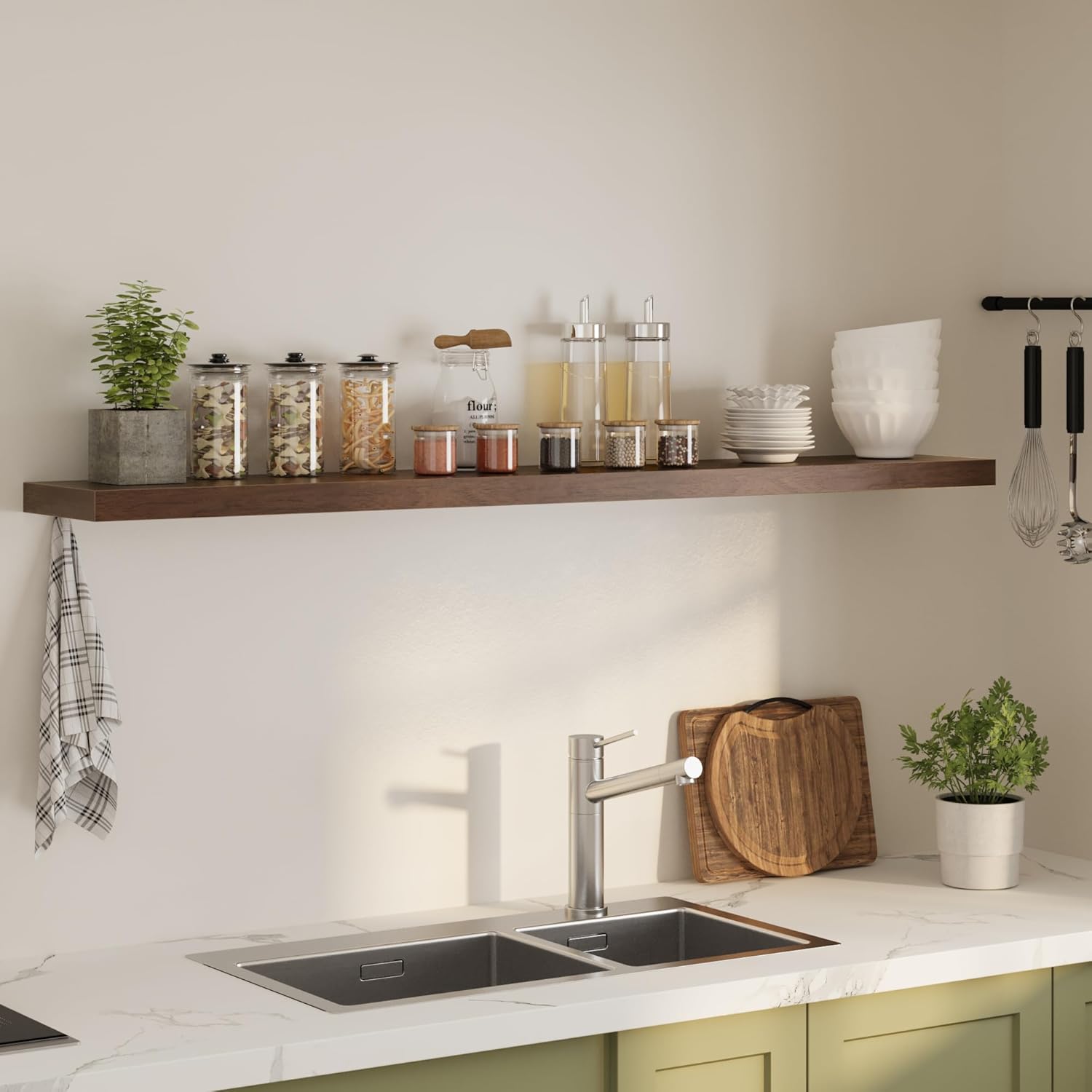 Floating Shelves for Wall, 72"W x 9.3"D x 1.5"H, Long Wooden Wall Mounted Display Shelves with