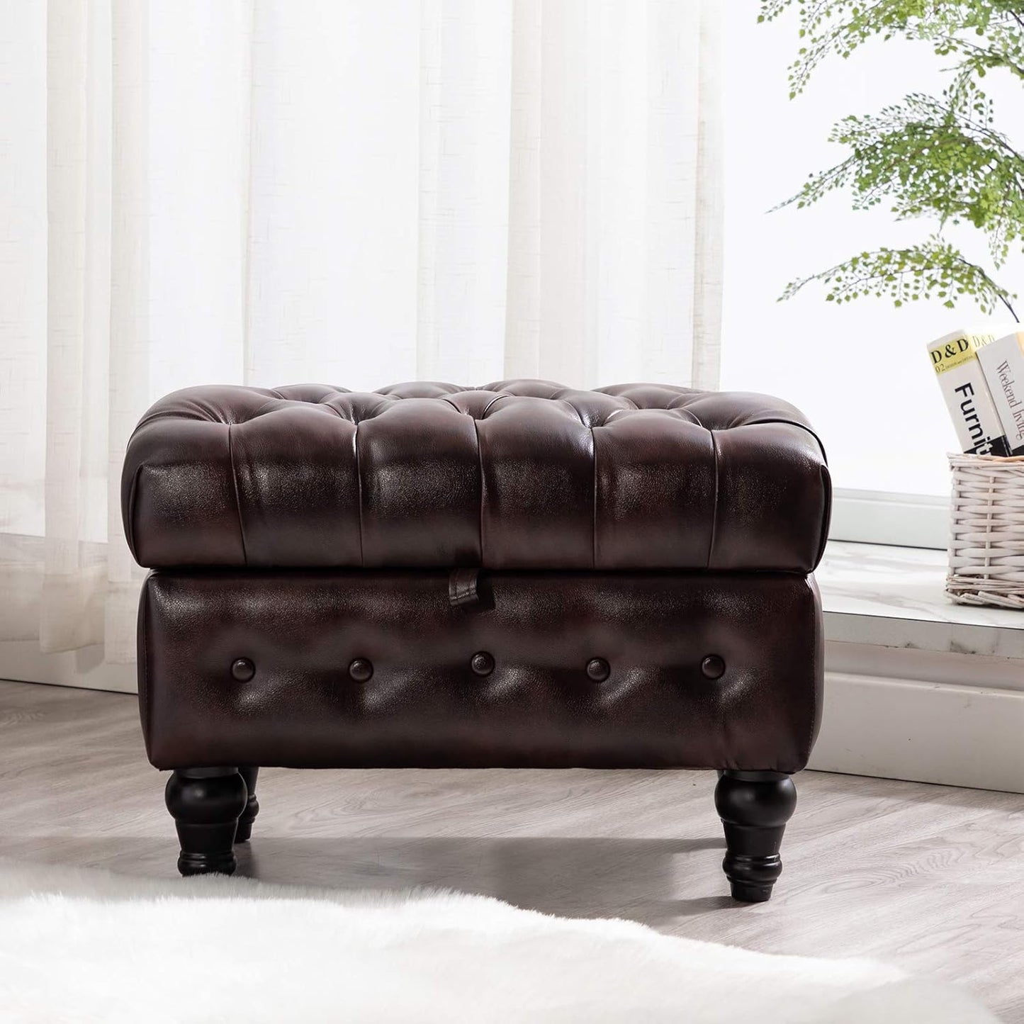 Artechworks Coffee Table Ottoman with Storage,Button Tufted PU Leather Upholstery Footstool Bed