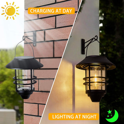 Solar Lantern Outdoor Lights, Hanging Waterproof Lantern Lights with Wall Mount Kit for Garden