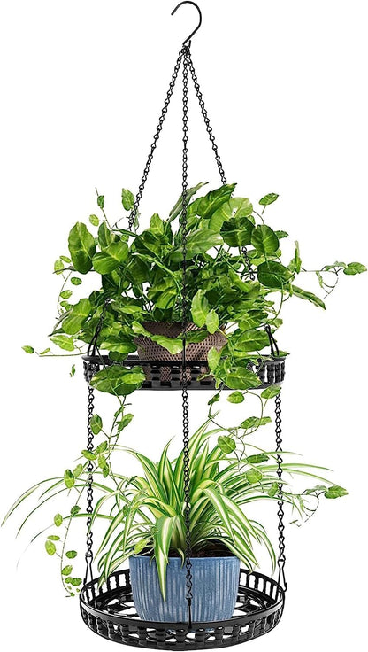 Plant Hanger Indoor Outdoor, 2 Tier Hanging Planter Plant Shelf, Metal Hanging Plants Holder for