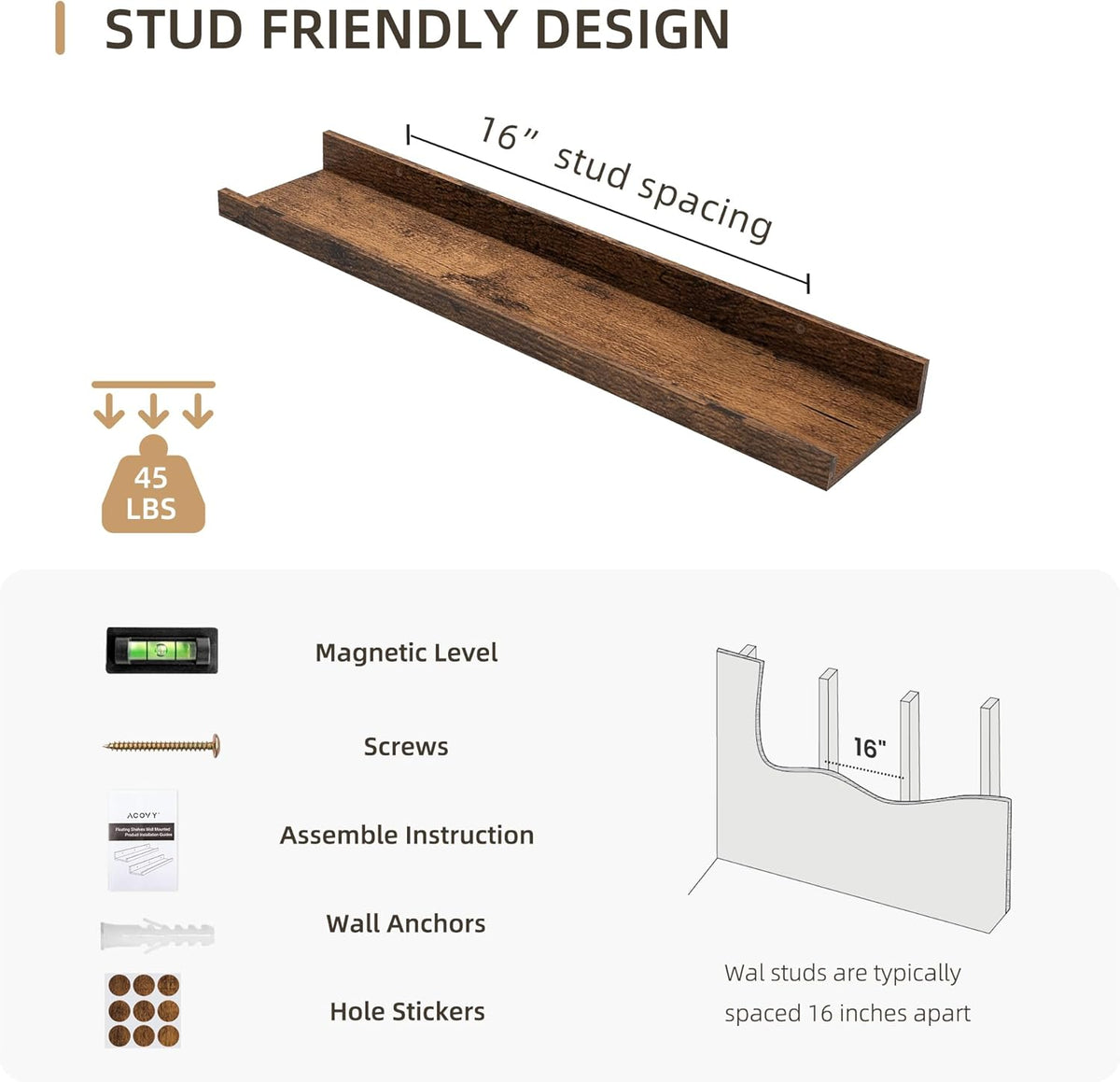 Picture Ledge Shelf, Wood Floating Shelves Set of 4, 24 inch Picture Ledge Shelves, Photo Ledge