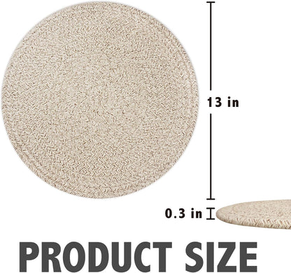 Round Placemats Set of 6, Cotton Rope Woven Table Mats, Hot Pads for Kitchen, Non Slip Heat