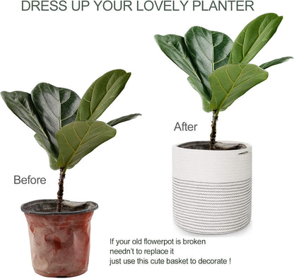 Woven Cotton Rope Plant Basket for 11 12" Flower Pot Floor Indoor Planters, Decor Basket for Plants