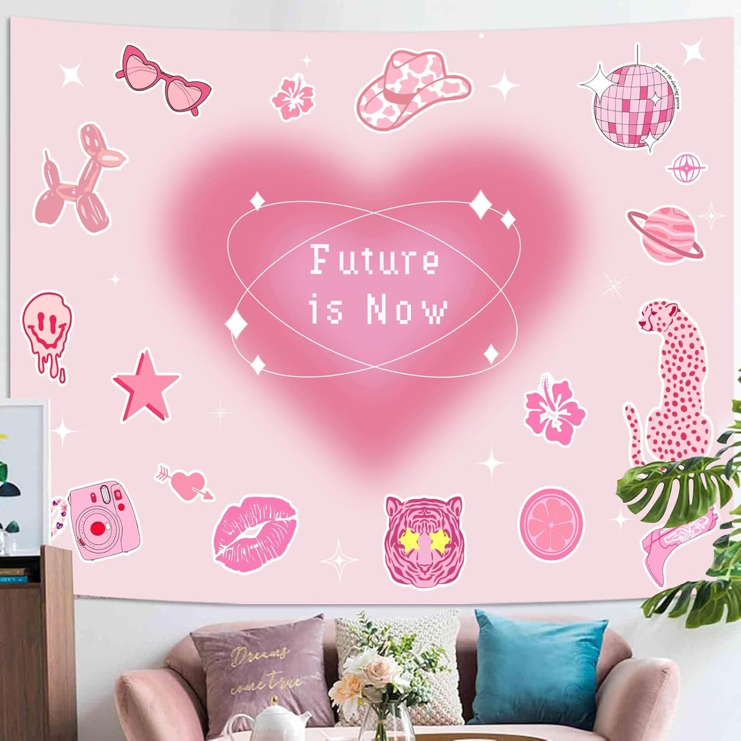 Lunerfex Y2K Tapestry Pink Wall Tapestry, Cute Tapestries for Bedroom Funny Tapestries Wall Hanging