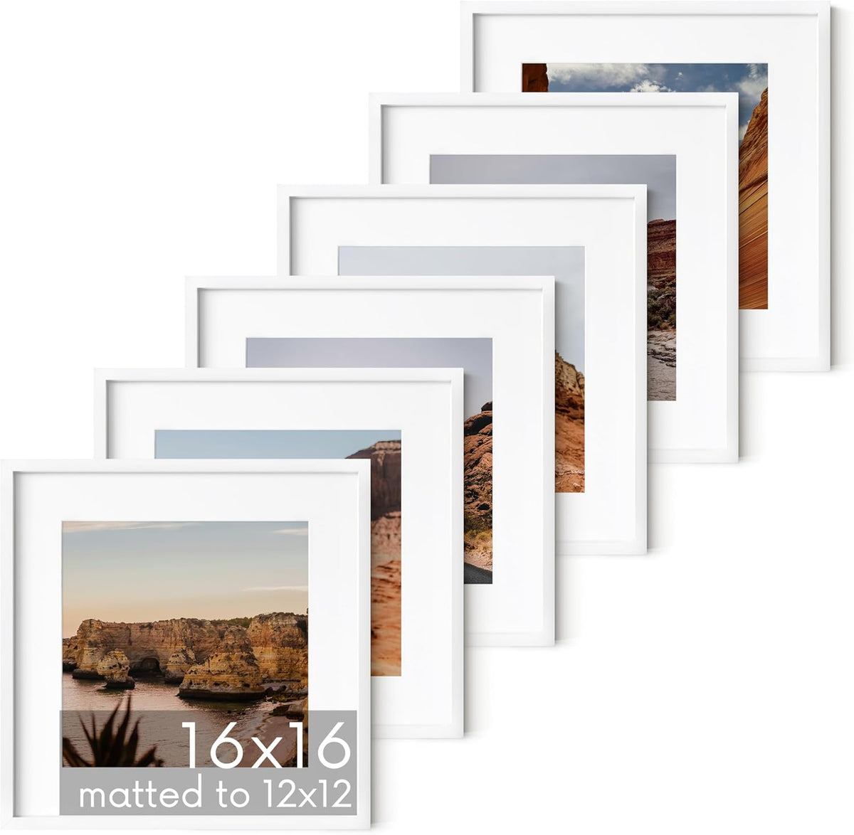 HAUS AND HUES 16x16 White Metal Picture Frames Matted to 12x12 - Features Premium Aluminum &