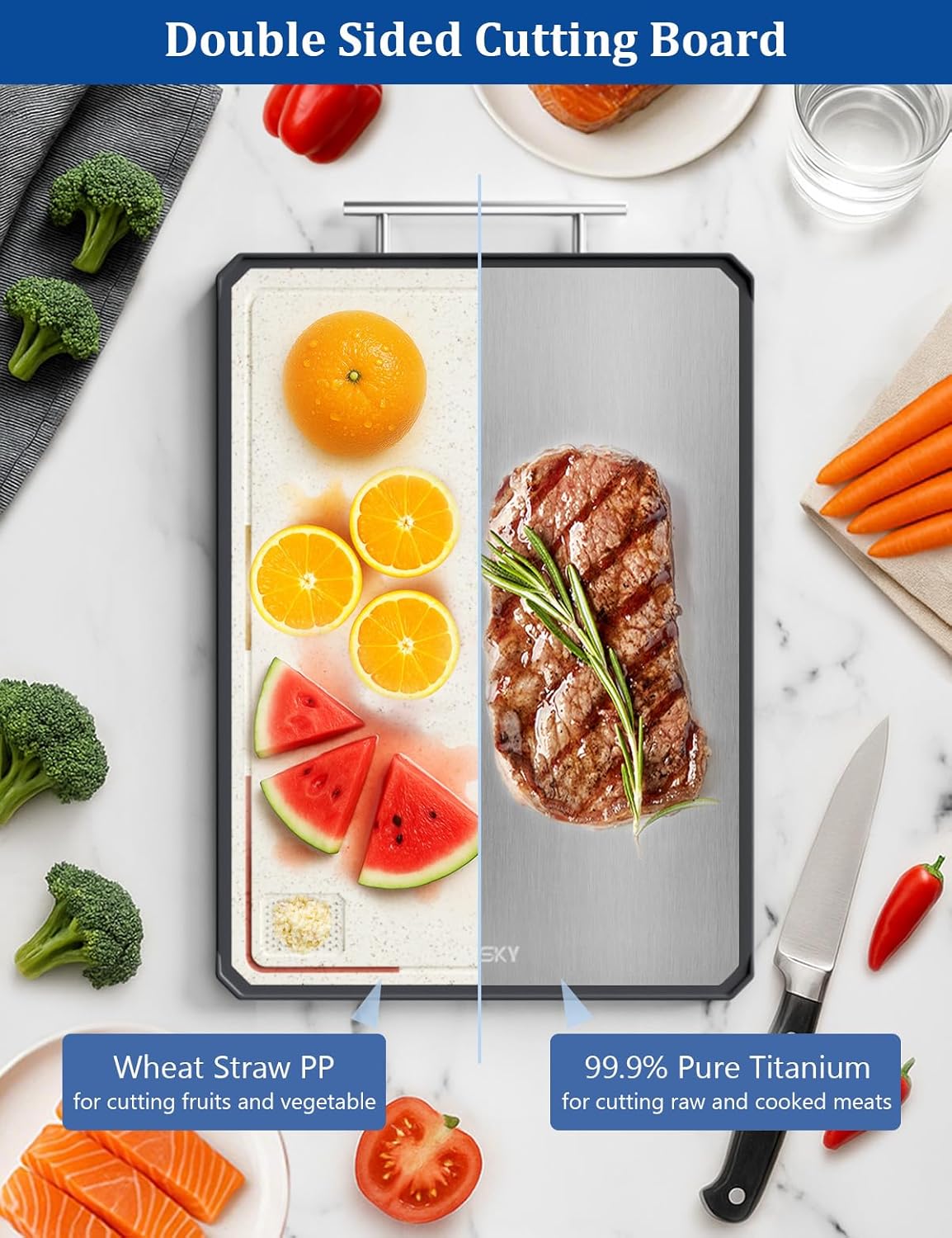 Titanium Cutting Boards for Kitchen, 2 in 1 Titanium Cutting Boards with JUICE GROOVE, Metal