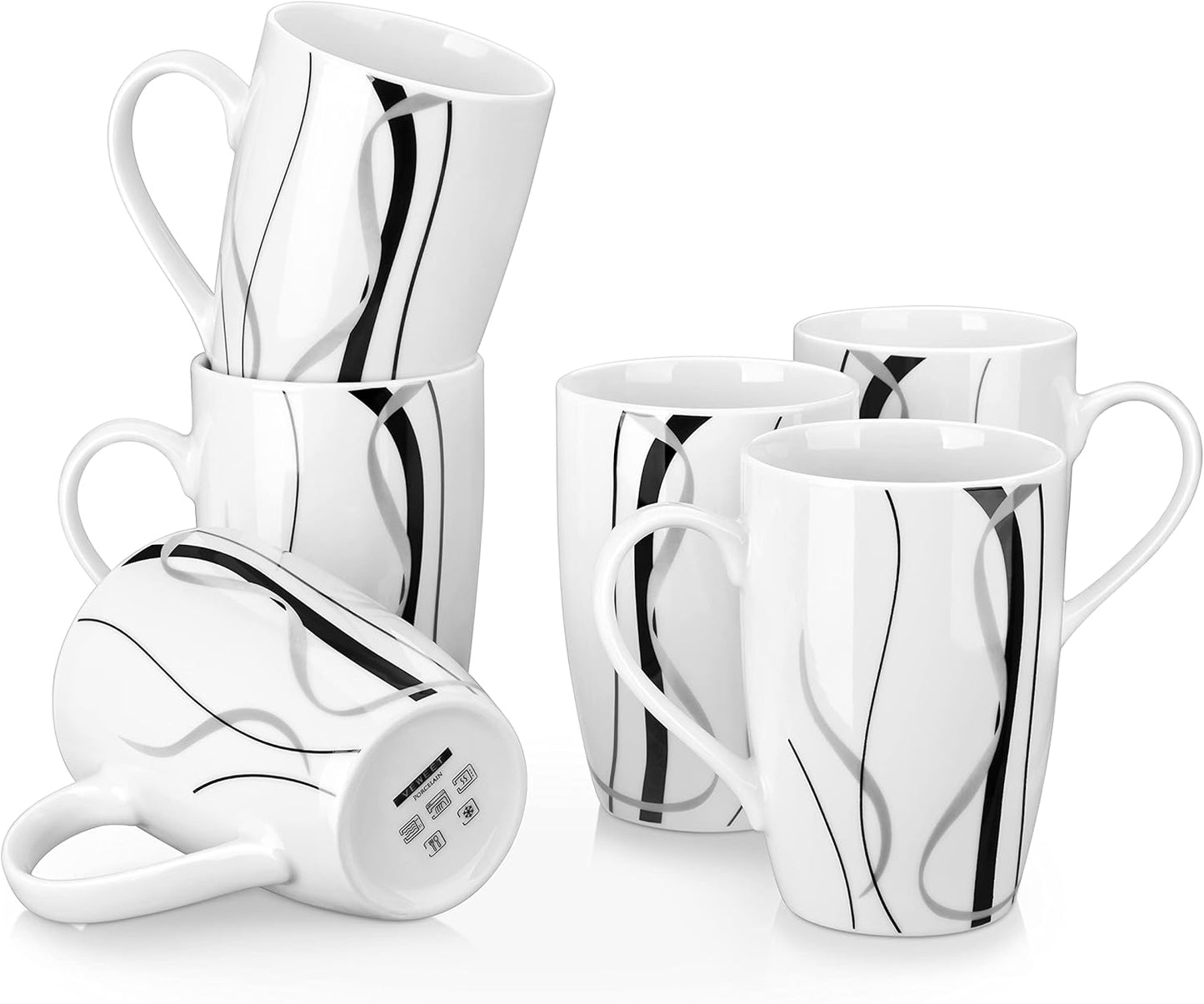 VEWEET Coffee Mugs Set of 6, 16 OZ Large Coffee Cups Set, White Mug Sets Ceramic Mugs Set with Big