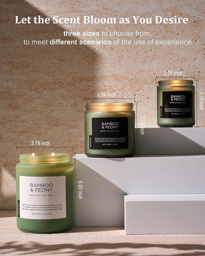 M&SENSE Bamboo Peony Spring Large Candles for Home Scented 19.4oz 110 Hour Long Lasting Burn