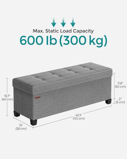 SONGMICS Storage Ottoman Bench, Foldable Foot Rest with Legs, 15 x 43 x 15.7 Inches, End of Bed