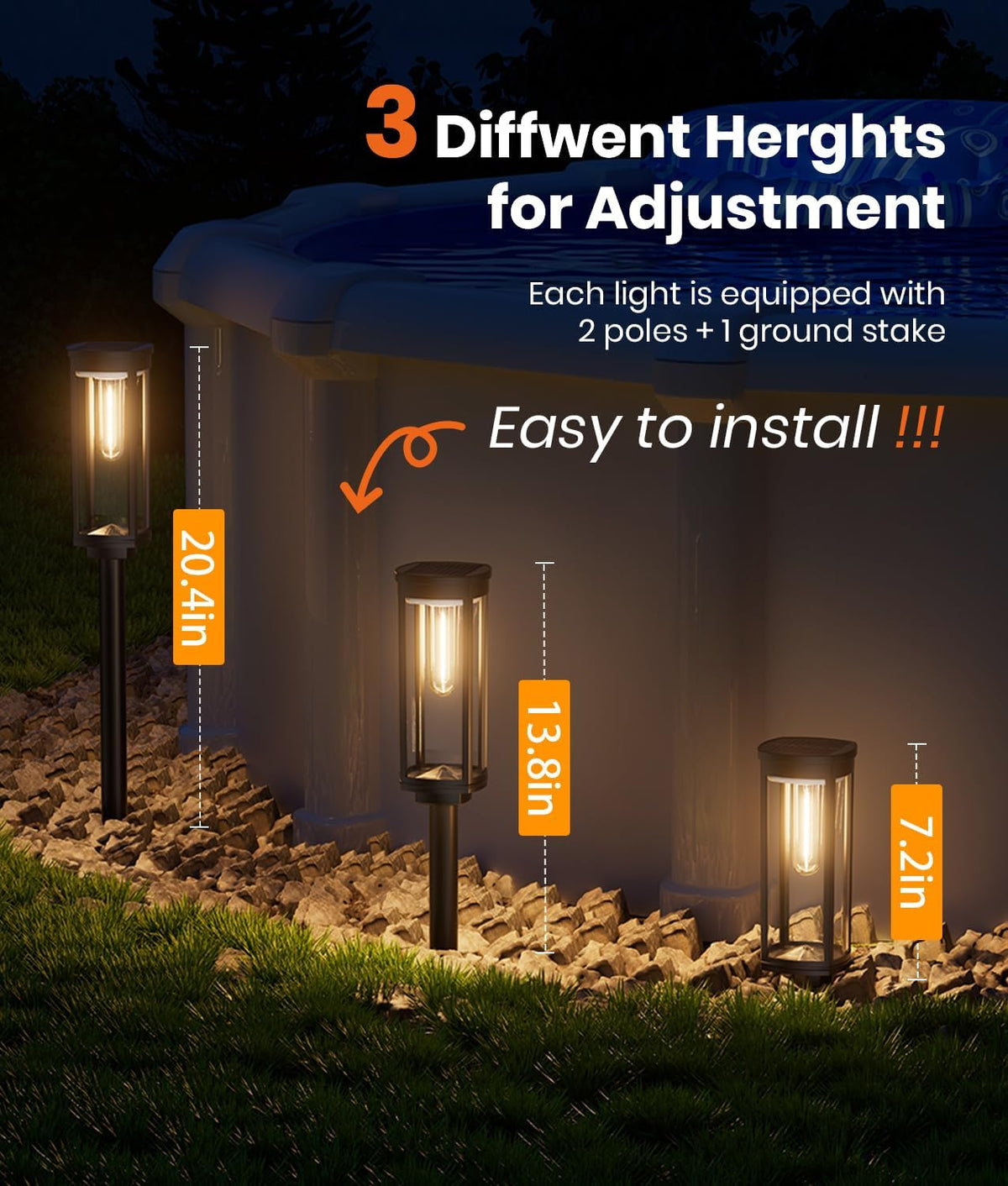 Solar Pathway Lights Outdoor Solar Lights Outdoor, IP65 Waterproof Auto On/Off Solar Garden Lights