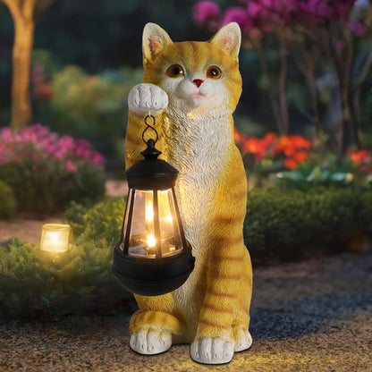 Solar Powered Outdoor Cat Garden Statue, Crafted Garden Sculptures & Statues for Patio, Yard, Lawn