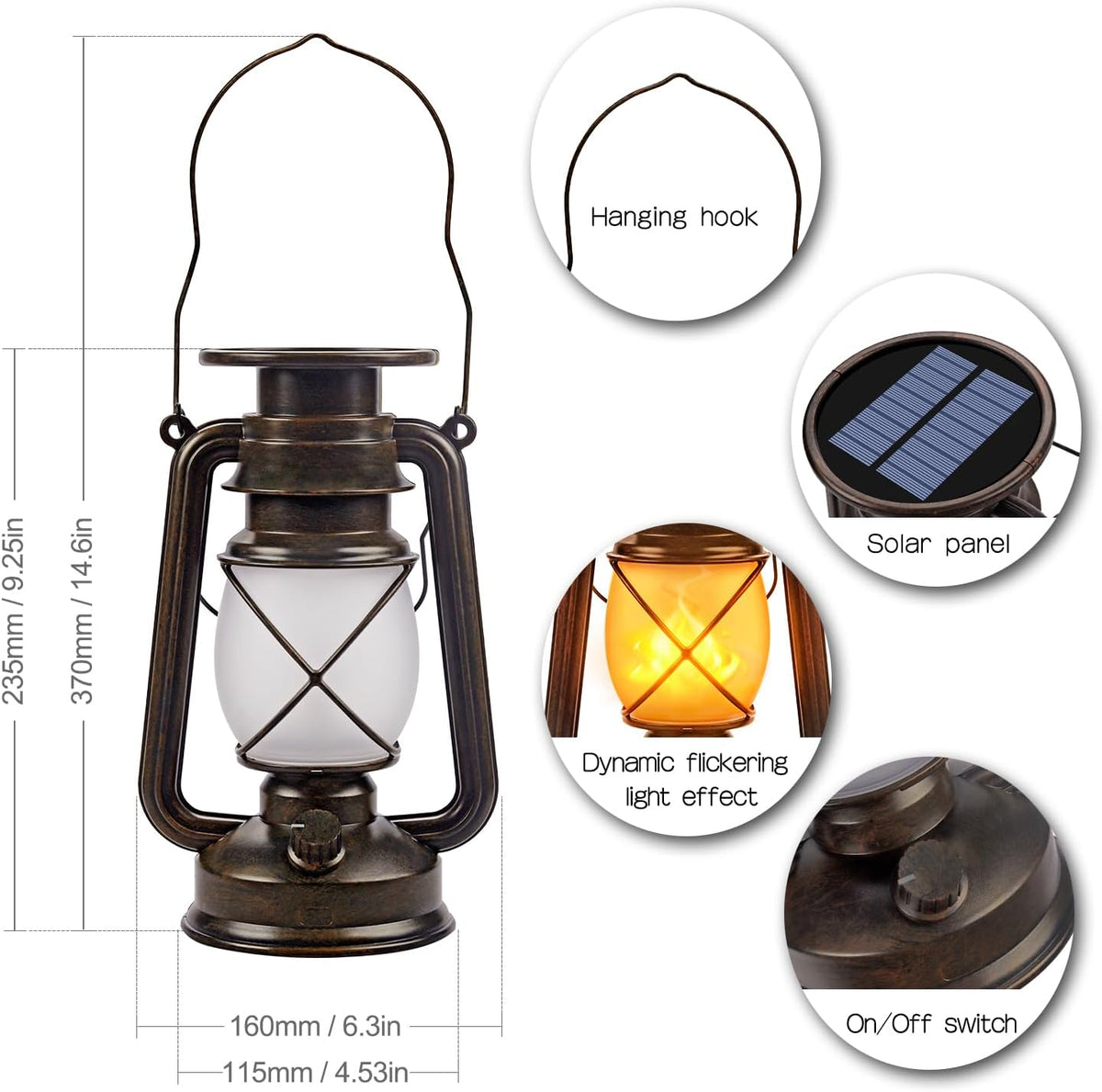 Solar Lantern Outdoor Hanging Solar Lights Dancing Flame Led Waterproof Camping Lamps, Landscape