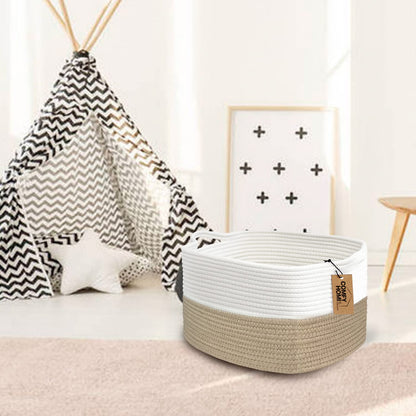 COMFY-HOMI Cotton Rope Woven Basket with Handles for Shelves,Toys,Book, Cloth Storage Baskets Bin