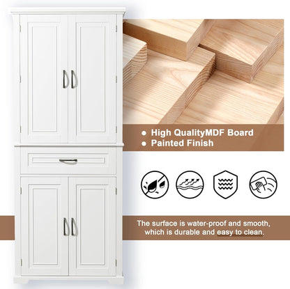 72.2" Tall Storage Cabinet with 4 Doors and Drawer, Freestanding Linen Cabinet, Wooden Pantry with