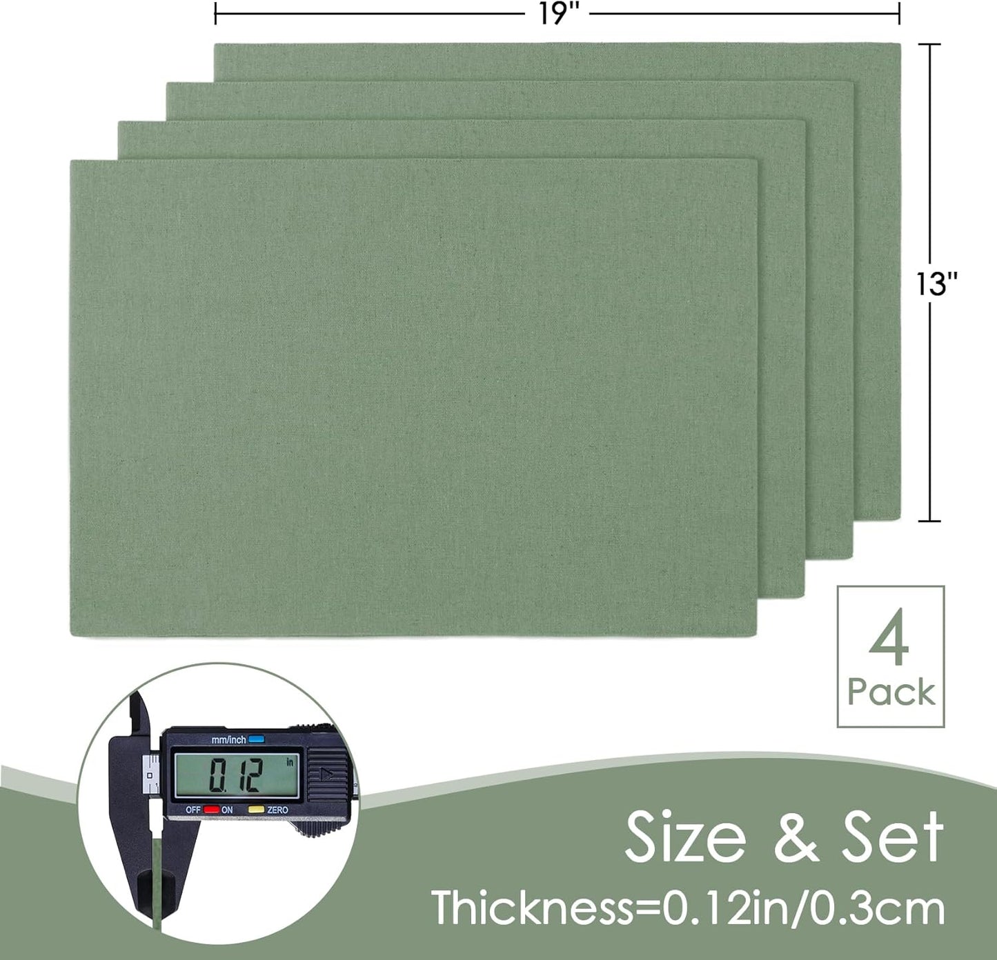 MANSPHIL Sage Green Cloth Placemats Set of 4, Washable Thick Faux Linen Place Mats Heat Resistant