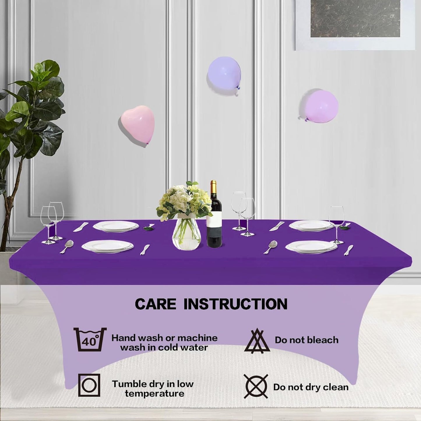 IVAPUPU 2 Pack 8FT Table Cloth for Rectangular Fitted Events Stretch Purple Table Covers Washable