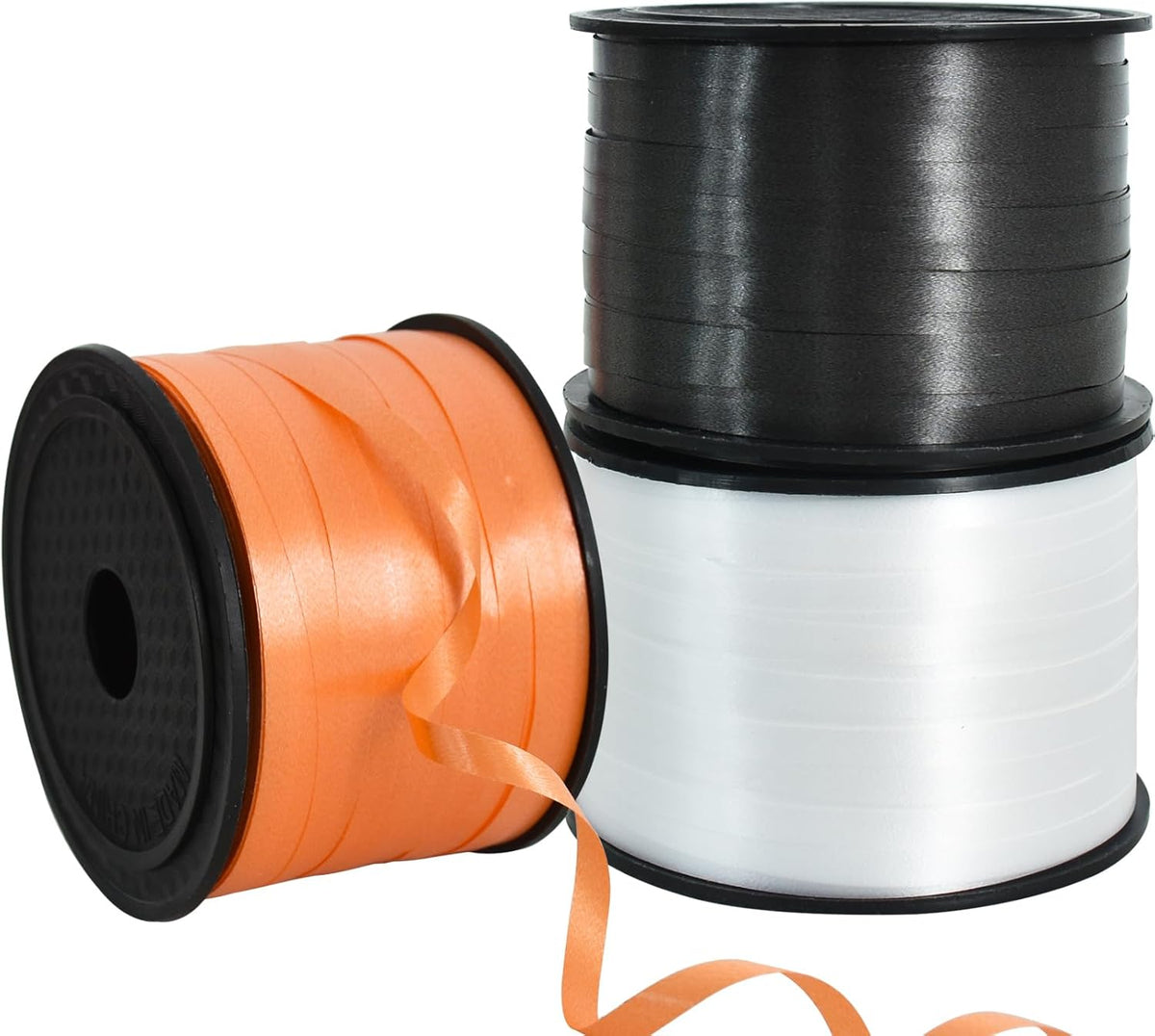 BEISHIDA 3 Pack 100 Yards Black White Orange Curling Crimped Thin Curly Ribbon Balloon String Gift