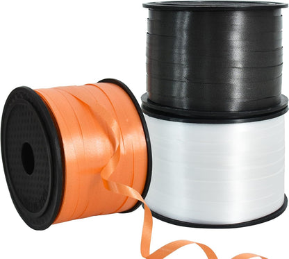 BEISHIDA 3 Pack 100 Yards Black White Orange Curling Crimped Thin Curly Ribbon Balloon String Gift