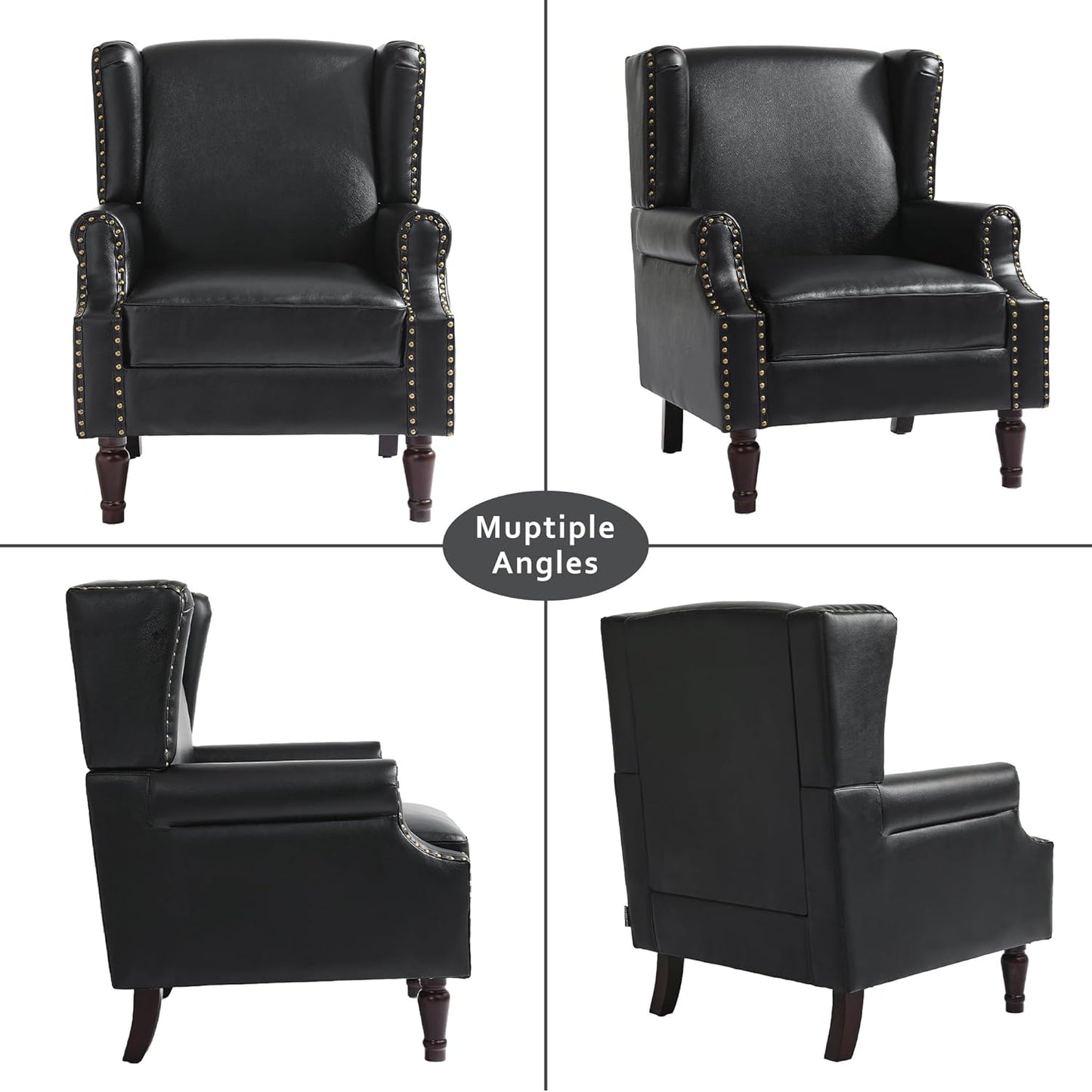 Accent Chairs, Faux Leather High Back Armchair Set of 2 or Living Room, Comfy Upholstered Single